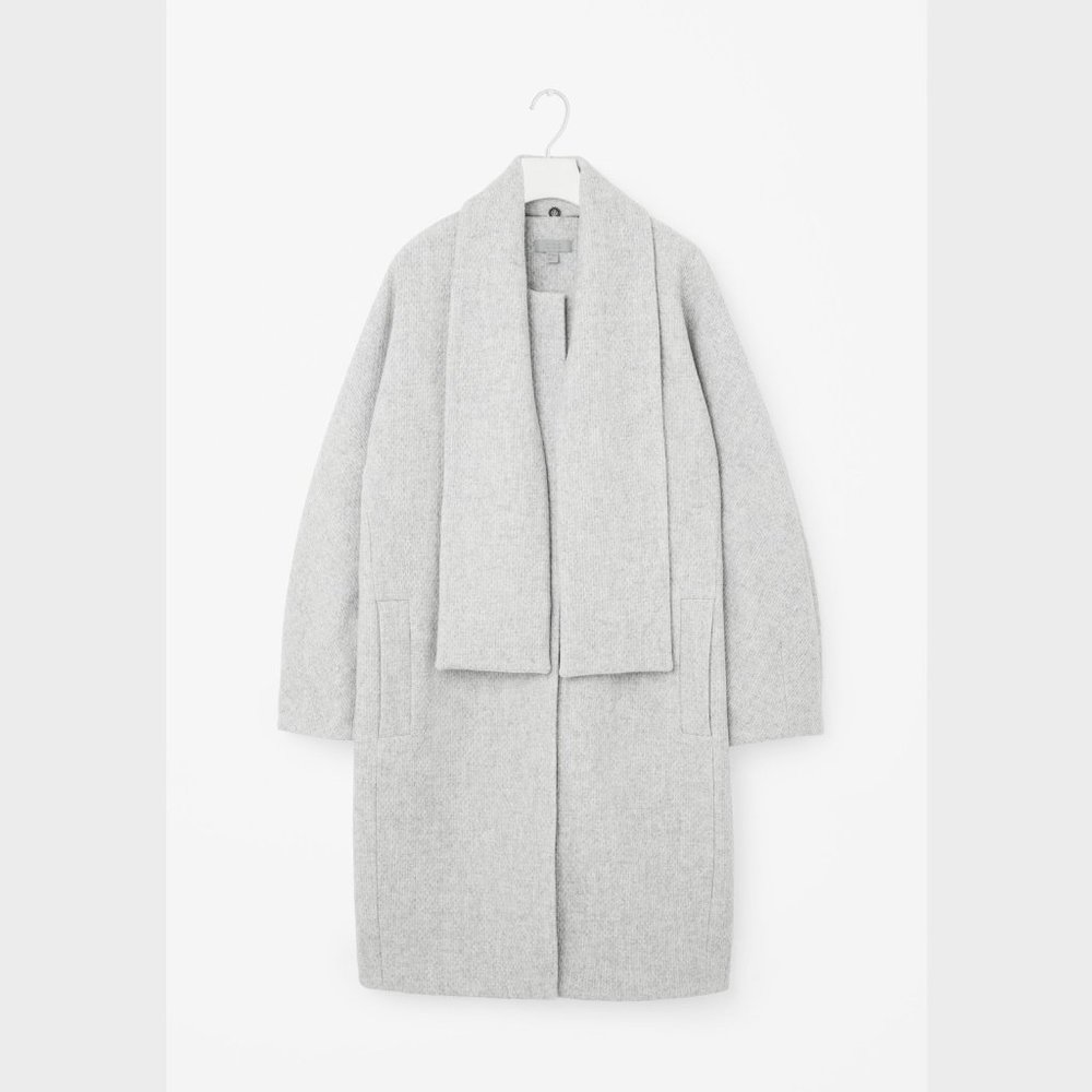 COS Light Grey Winter Cocoon Coat with Scarf Collar - Picture 4 of 4